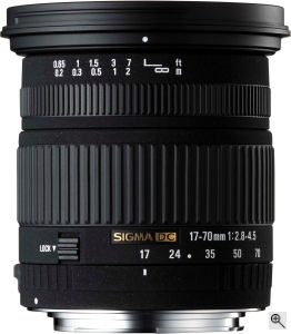Sigma's 17-70mm F2.8-4.5 DC MACRO lens. Courtesy of Sigma, with modifications by Michael R. Tomkins. Click for a bigger picture!