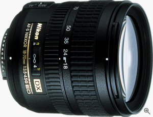 Nikon's AF-S DX Nikkor 18-70mm F/3.5-4.5G IF-ED Lens. Courtesy of Nikon, with modifications by Michael R. Tomkins. Click for a bigger picture!
