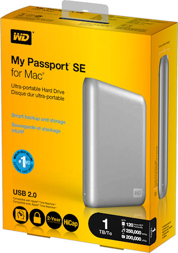 Product packaging for the 1TB My Passport SE for Mac external hard drive. Photo provided by Western Digital Technologies. Click for a bigger picture!