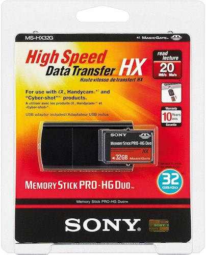 Sony's 32GB Memory Stick PRO HG Duo card in blister packaging. Photo provided by Sony Europe. Click for a bigger picture!