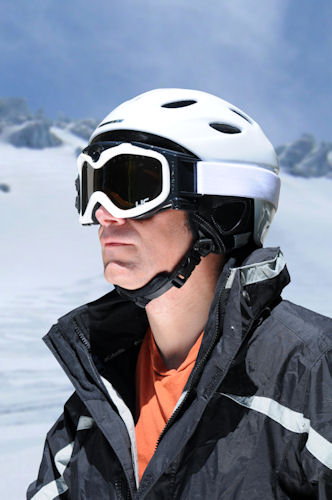 The Summit Series HD video camera snow goggle in use. Photo provided by Liquid Image Co. LLC. Click for a bigger picture!