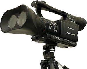 Panasonic is exhibiting a conceptual model of a 3D Full HD Camera Recorder at the 2009 NAB Show where it announced it would start development of a 3D Full HD Production System. Photo provided by Panasonic Corp.. Click for a bigger picture!