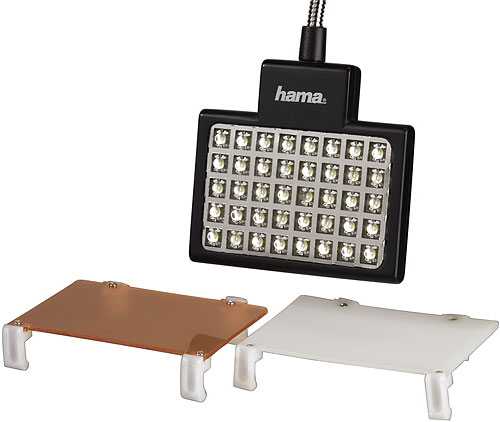 Hama's LED Panel includes orange and diffiuser filters. Photo provided by Hama GmbH & Co. KG. Click for a bigger picture!