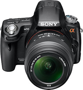 Sony's Alpha SLT-A55V digital SLR. Photo provided by Sony Electronics Inc. Click for a bigger picture!