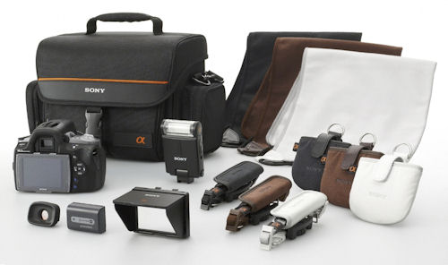 Sony's latest DSLRs can be outfitted with color-coded accessories. Photo provided by Sony Electronics Inc. Click for a bigger picture!
