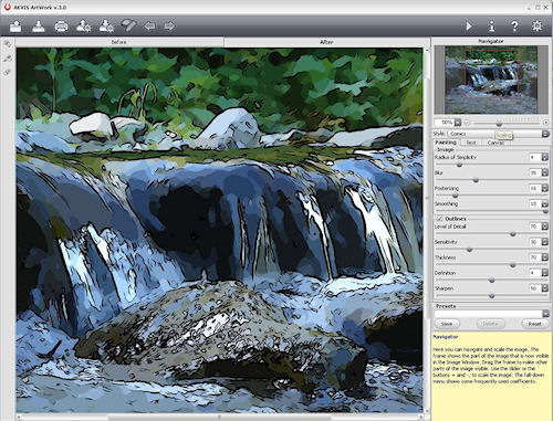 AKVIS Artwork v3.0, showing the Comics effect in use. Screenshot provided by AKVIS Software Inc. Click for a bigger picture!
