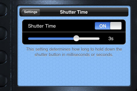 Adjusting shutter speed in blueSLRs Companion App. Screenshot provided by XEquals Corp.
