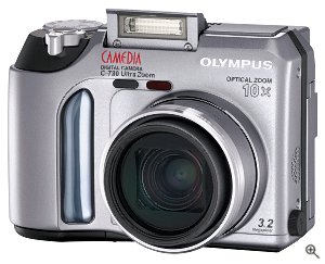 Olympus' Camedia C-730 Ultra Zoom digital camera. Courtesy of Olympus, with modifications by Michael R. Tomkins. Click for a bigger picture!