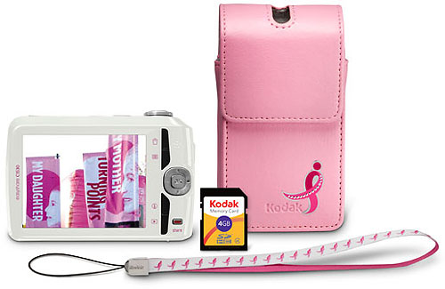 Kodak's EasyShare C1530 digital camera is now available in a limited edition Susan G. Komen edition. For each camera sold, Kodak will give $4 to the well-known breast cancer organization. Image provided by Eastman Kodak Co. Click for a bigger picture!