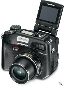 Olympus' C-5060 digital camera. Courtesy of Olympus, with modifications by Michael R. Tomkins. Click for a bigger picture!