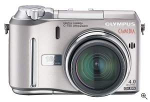 Olympus' C-750 Ultra Zoom digital camera. Courtesy of Olympus, with modifications by Michael R. Tomkins. Click for a bigger picture!