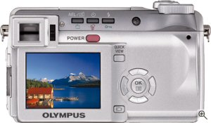 Olympus' C-765 Ultra Zoom digital camera. Courtesy of Olympus, with modifications by Michael R. Tomkins. Click for a bigger picture!