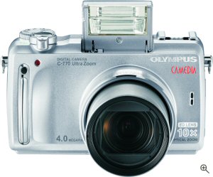 Olympus' C-770 Ultra Zoom digital camera. Courtesy of Olympus, with modifications by Michael R. Tomkins. Click for a bigger picture!
