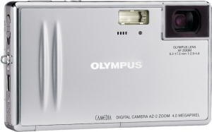 Olympus' Camedia AZ-2 digital camera. Courtesy of Olympus, with modifications by Michael R. Tomkins. Click for a bigger picture!