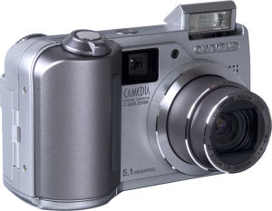 Olympus' Camedia C-5500 Sport Zoom digital camera. Courtesy of Olympus, with modifications by Michael R. Tomkins. Click for a bigger picture!