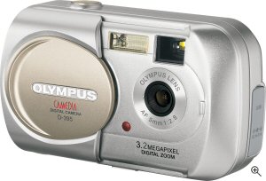 Olympus' Camedia D-395 digital camera. Courtesy of Olympus, with modifications by Michael R. Tomkins. Click for a bigger picture!