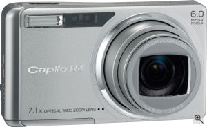 Ricoh's Caplio R4 digital camera. Courtesy of Ricoh, with modifications by Michael R. Tomkins. Click for a bigger picture!