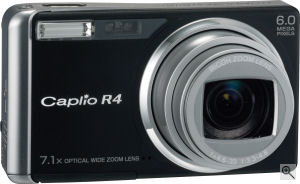 Ricoh's Caplio R4 digital camera. Courtesy of Ricoh, with modifications by Michael R. Tomkins. Click for a bigger picture!