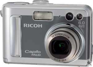 Ricoh's Caplio RR630 digital camera. Courtesy of Ricoh, with modifications by Michael R. Tomkins. Click for a bigger picture!