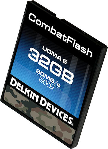 A 32GB CombatFlash ruggedized CompactFlash card. Photo provided by Delkin Devices Inc. Click for a bigger picture!