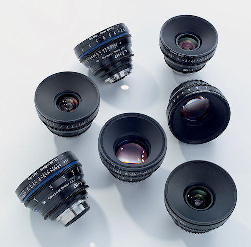 An assortment of Compact Prime CP.2 lenses. Photo provided by Carl Zeiss AG. Click for a bigger picture!