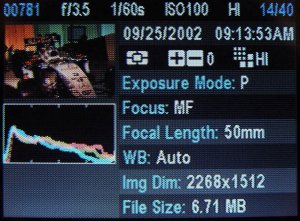 A screenshot of the Sigma SD9's LCD display. Photo copyright © 2002, The Imaging Resource. All rights reserved.
