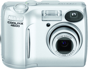 Nikon's Coolpix 4600 digital camera. Courtesy of Nikon, with modifications by Michael R. Tomkins. Click for a bigger picture!