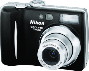 Nikon's Coolpix 7900 digital camera. Courtesy of Nikon, with modifications by Michael R. Tomkins. Click for a bigger picture!