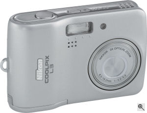 Nikon's Coolpix L3 digital camera. Courtesy of Nikon, with modifications by Michael R. Tomkins. Click for a bigger picture!
