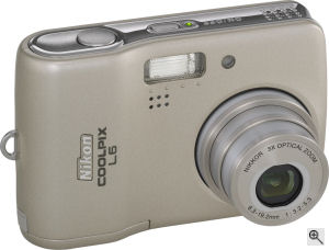 Nikon's Coolpix L5 digital camera. Courtesy of Nikon, with modifications by Michael R. Tomkins. Click for a bigger picture!