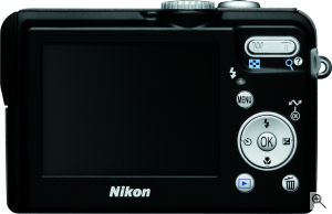 Nikon's Coolpix P1 digital camera. Courtesy of Nikon, with modifications by Michael R. Tomkins. Click for a bigger picture!