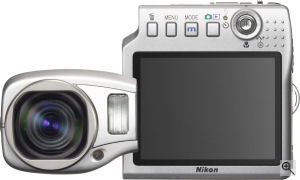Nikon's Coolpix S10 digital camera. Courtesy of Nikon, with modifications by Michael R. Tomkins. Click for a bigger picture!