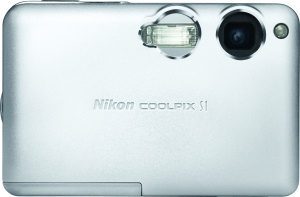 Nikon's Coolpix S1 digital camera. Courtesy of Nikon, with modifications by Michael R. Tomkins. Click for a bigger picture!