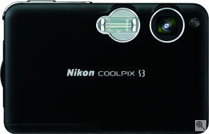 Nikon's Coolpix S3 digital camera. Courtesy of Nikon, with modifications by Michael R. Tomkins. Click for a bigger picture!