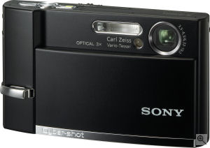 Sony's Cyber-shot DSC-T50 digital camera. Courtesy of Sony, with modifications by Michael R. Tomkins. Click for a bigger picture!
