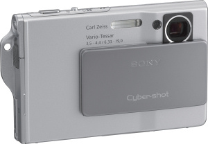 Sony's Cyber-shot DSC-T7 digital camera. Courtesy of Sony, with modifications by Michael R. Tomkins. Click for a bigger picture!