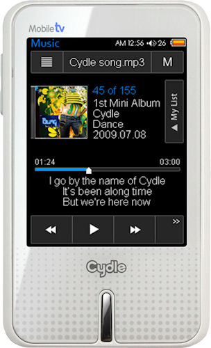 Cydle in portrait orientation, playing an MP3 audio file. Rendering provided by Cydle. Click for a bigger picture!