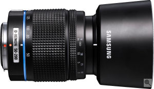 Samsung's Schneider-Kreuznach D-XENON 50-200mm zoom lens. Courtesy of Samsung, with modifications by Michael R. Tomkins. Click for a bigger picture!