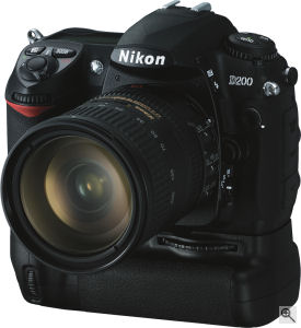 Nikon's D200 digital SLR. Courtesy of Nikon, with modifications by Michael R. Tomkins. Click for a bigger picture!