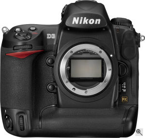 Nikon's D3 digital SLR. Courtesy of Nikon, with modifications by Michael R. Tomkins. Click for a bigger picture!