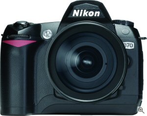 Nikon's D70 digital SLR. Courtesy of Nikon, with modifications by Michael R. Tomkins. Click for a bigger picture!