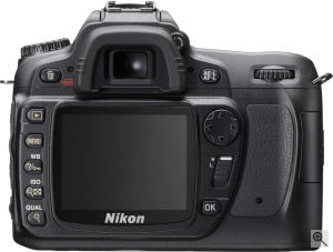 Nikon's D80 digital SLR. Courtesy of Nikon, with modifications by Michael R. Tomkins. Click for a bigger picture!