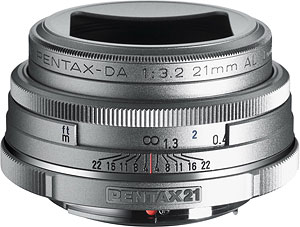 The smc PENTAX-DA 21mm F3.2 AL Limited Silver. Photo provided by Pentax Imaging Co. Click here for a bigger picture!