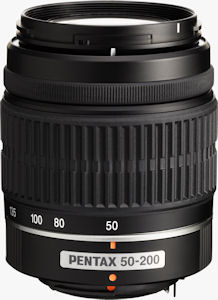 Pentax's smc PENTAX-DA L 50-200mm f/4-5.6 ED lens. Courtesy of Pentax, with modifications by Michael R. Tomkins. Click for a bigger picture!