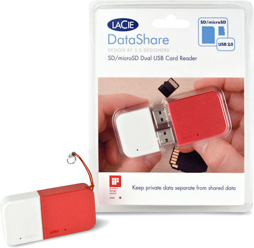 LaCie Data/Share, alongside its retail packaging. Photo provided by LaCie USA. Click for a bigger picture!