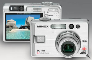 Minox's DC 1011 digital camera. Courtesy of Minox, with modifications by Michael R. Tomkins. Click for a bigger picture!
