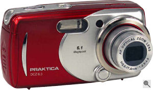 Praktica's DCZ 6.3 digital camera. Courtesy of Praktica, with modifications by Michael R. Tomkins. Click for a bigger picture!