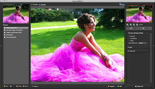 Topaz DeJPEG v4.0's new user interface. Screenshot provided by Topaz Labs LLC. Click for a bigger picture!
