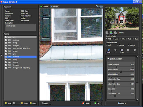 Using Topaz DeNoise v5 to process an image. Screenshot copyright © 2010, Imaging Resource. All rights reserved. Click for a bigger picture!
