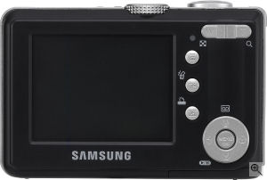 Samsung's Digimax S500 digital camera. Courtesy of Samsung, with modifications by Michael R. Tomkins. Click for a bigger picture!